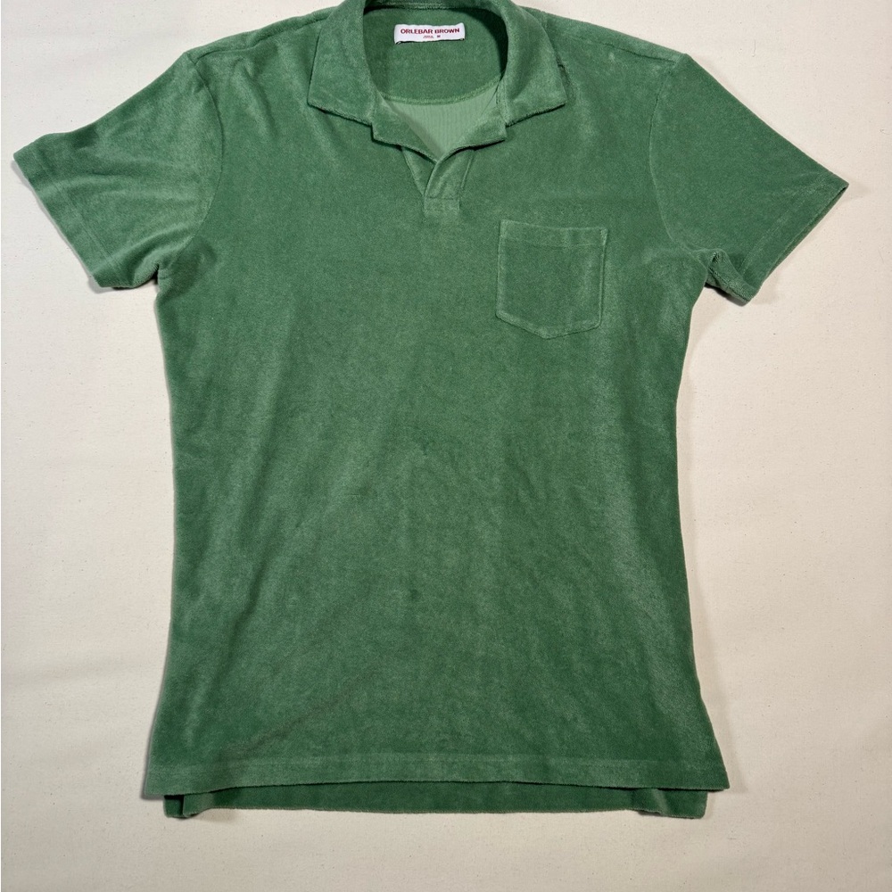Orlebar Brown Green Terry Towelling Polo Shirt with Classic Collar